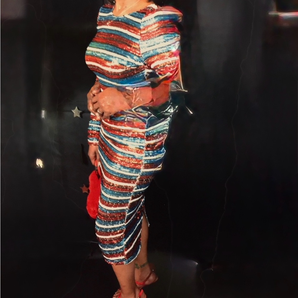 Multicolor Striped Sequin Dress